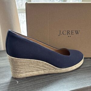 J. Crew Navy Wedges with Tan Espadrille